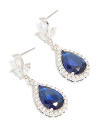 Silver Sapphire Blue Cubic Zirconia Pear Shaped Drop Earrings - link has visual effect only