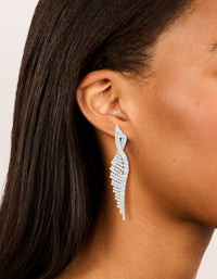 Silver Cubic Zirconia Statement Wing Drop Earrings - link has visual effect only
