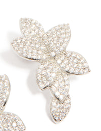 Silver Cubic Zirconia Pave Flower Stud Earrings - link has visual effect only