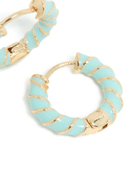Gold Teal Enamel Small Twisted Hoop Earrings - link has visual effect only