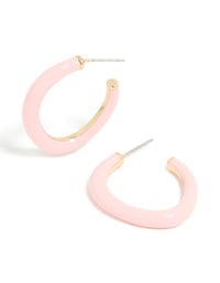 Gold Pink Enamel Irregular Hoop Earrings - link has visual effect only