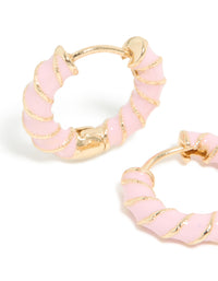 Gold Pink Enamel Small Twisted Hoop Earrings - link has visual effect only
