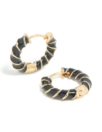 Gold Black Enamel Small Twisted Hoop Earrings - link has visual effect only