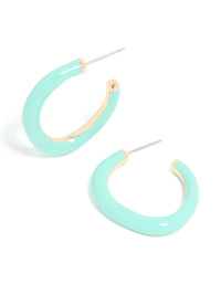 Gold Aqua Enamel Irregular Hoop Earrings - link has visual effect only