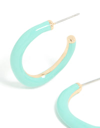 Gold Aqua Enamel Irregular Hoop Earrings - link has visual effect only