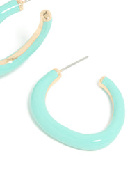 Gold Aqua Enamel Irregular Hoop Earrings - link has visual effect only