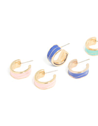 Gold Blue & Pink Enamel Wide Hoop Earrings 4-Pack - link has visual effect only