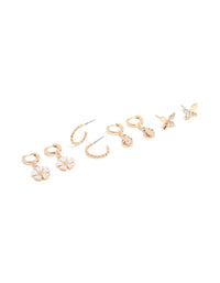 Gold Butterfly & Ladybird Earrings 4-Pack - link has visual effect only