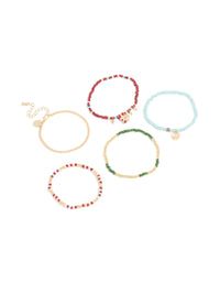 Gold Thin Chain & Multicoloured Beaded Bracelet 5-Pack - link has visual effect only