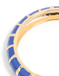 Gold Dark Blue Enamel Stripe Bangle - link has visual effect only