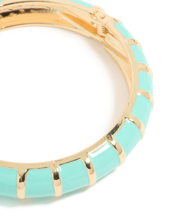 Gold Aqua Enamel Stripe Bangle