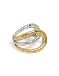 Showcasing a waterproof mixed metal plated stainless steel large double loop ring featuring statement chunky design in gold and silver front view - link has visual effect only