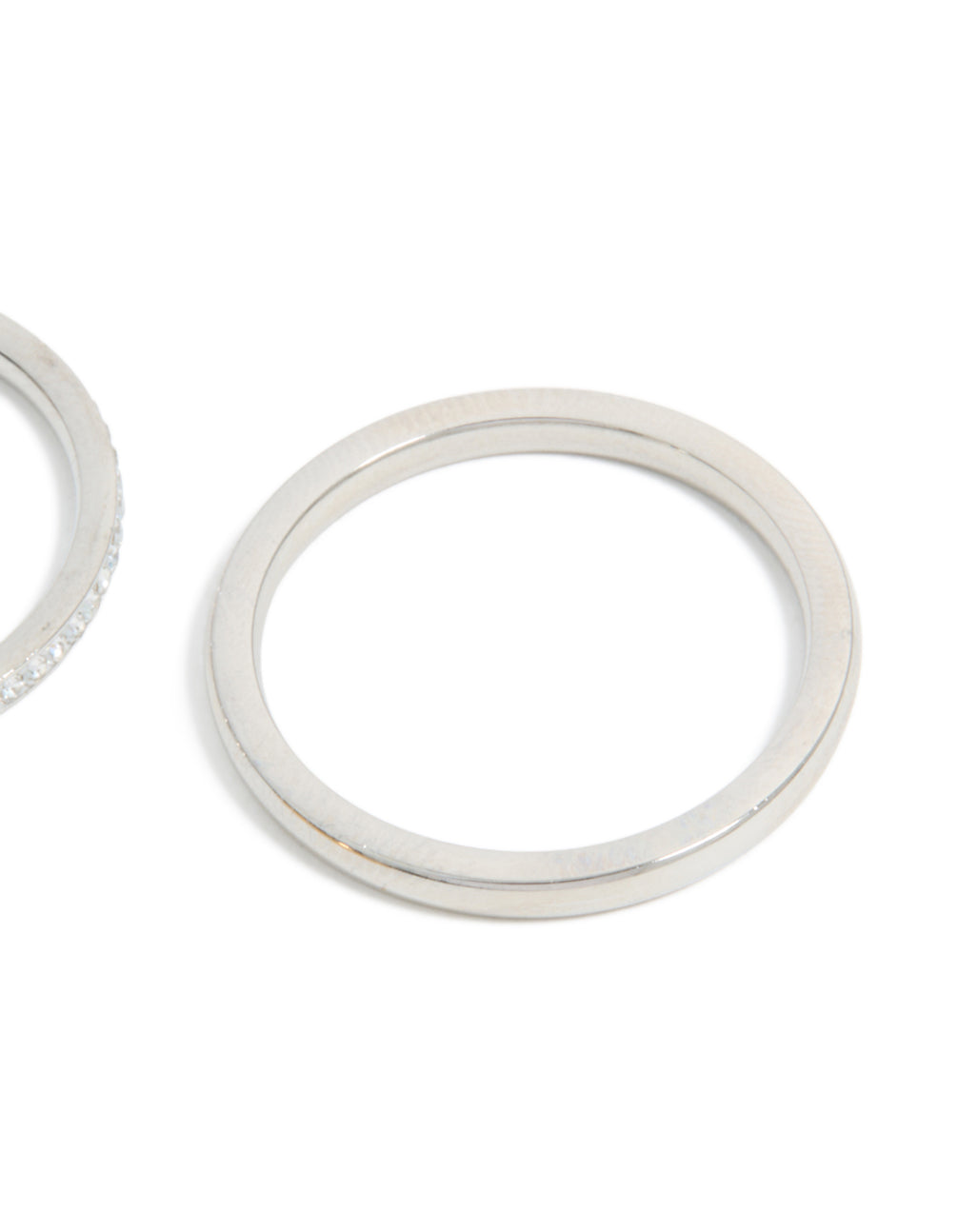 Waterproof mixed-plated stainless steel thin stacking rings with cubic zirconia, available in a 3-pack featuring statement styling close up view