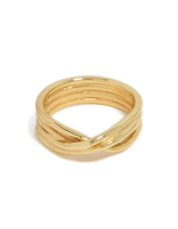 Waterproof Gold Plated Stainless Steel Crossed Line Ring - link has visual effect only