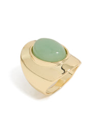 Gold Plated Oval Green Semi Precious Stone Ring - link has visual effect only