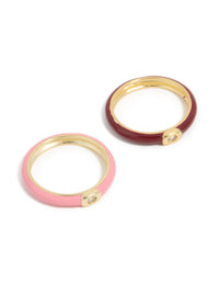 Waterproof Gold Plated Stainless Steel Mini Cubic Zirconia Enamel Rings 2-Pack - link has visual effect only