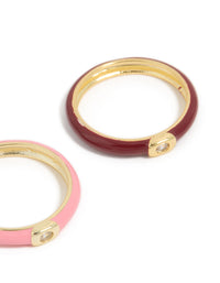 Waterproof Gold Plated Stainless Steel Mini Cubic Zirconia Enamel Rings 2-Pack - link has visual effect only
