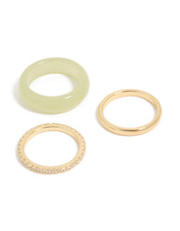 Gold Plated Acrylic & Cubic Zirconia Rings 3-Pack - link has visual effect only