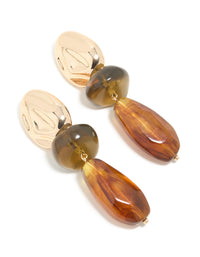 Gold & Brown Acrylic Double Beaded Drop Earrings - link has visual effect only