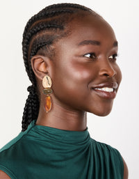 Gold & Brown Acrylic Double Beaded Drop Earrings - link has visual effect only