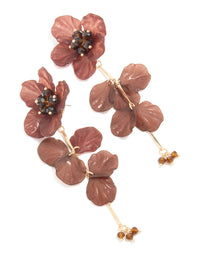 Gold & Brown Acrylic Flower Drop Earrings - link has visual effect only