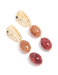 Gold Red Resin Beaded Drop Earrings - link has visual effect only