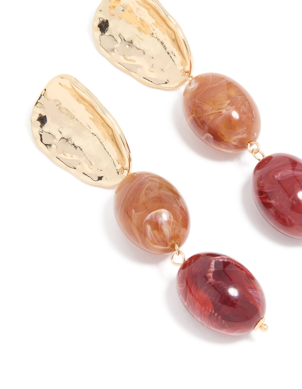 Gold Red Resin Beaded Drop Earrings