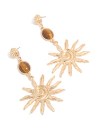 Gold Brown Stone & Large Swirly Sun Drop Earrings - link has visual effect only