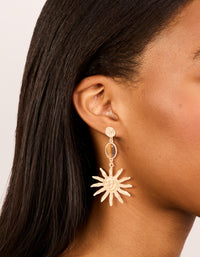 Gold Brown Stone & Large Swirly Sun Drop Earrings - link has visual effect only