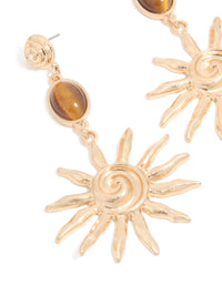 Gold Brown Stone & Large Swirly Sun Drop Earrings - link has visual effect only