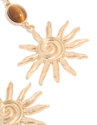 Gold Brown Stone & Large Swirly Sun Drop Earrings - link has visual effect only