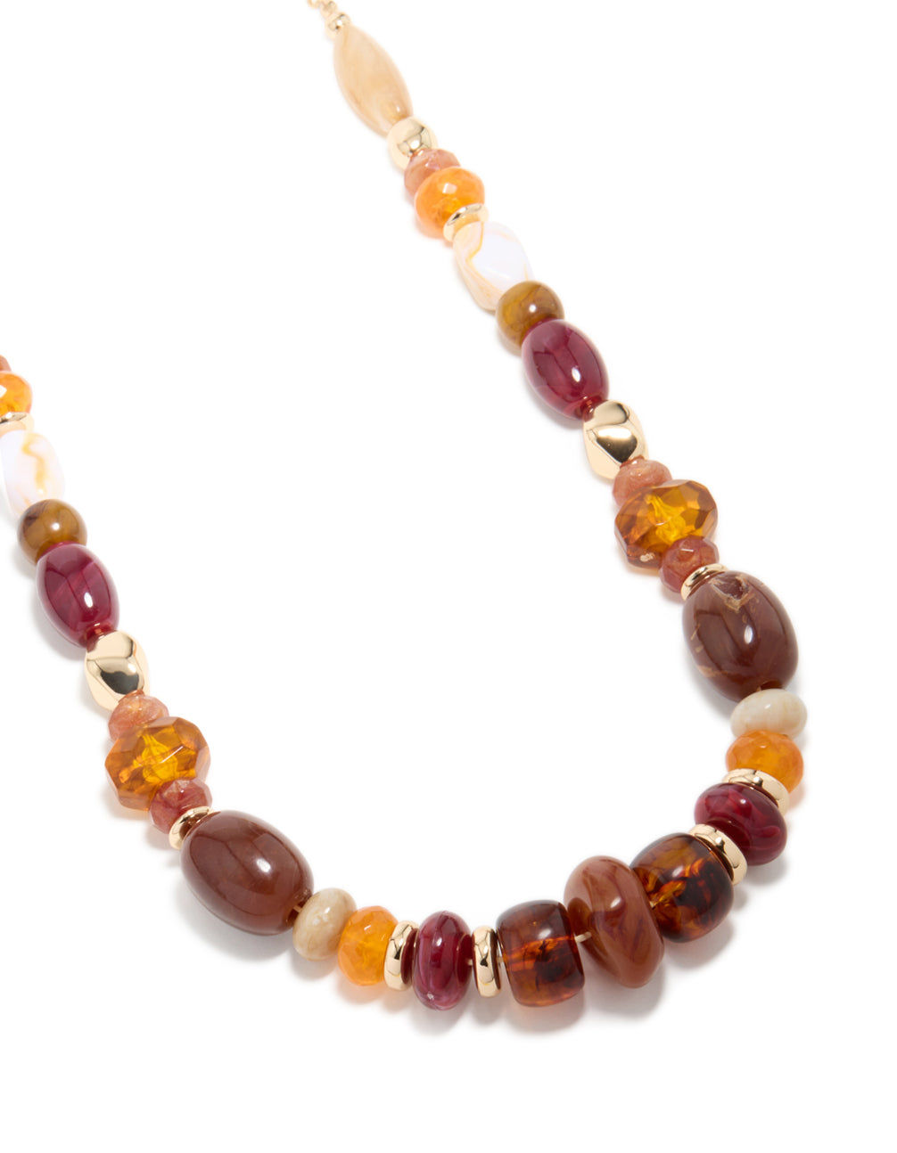 Gold Burgundy & Orange Resin Beaded Necklace