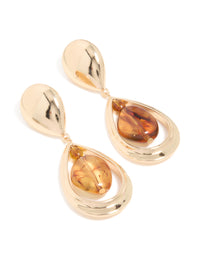Gold Brown Acrylic & Double Drop Earrings - link has visual effect only