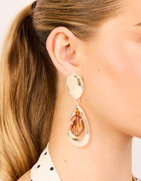 Gold Brown Acrylic & Double Drop Earrings - link has visual effect only