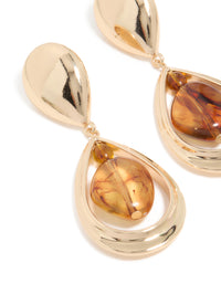 Gold Brown Acrylic & Double Drop Earrings - link has visual effect only