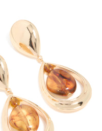 Gold Brown Acrylic & Double Drop Earrings - link has visual effect only