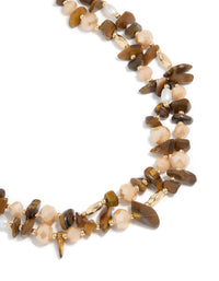 Acrylic Beaded & Tigers Eye Semi Precious Stone Boho Layered Necklace - link has visual effect only