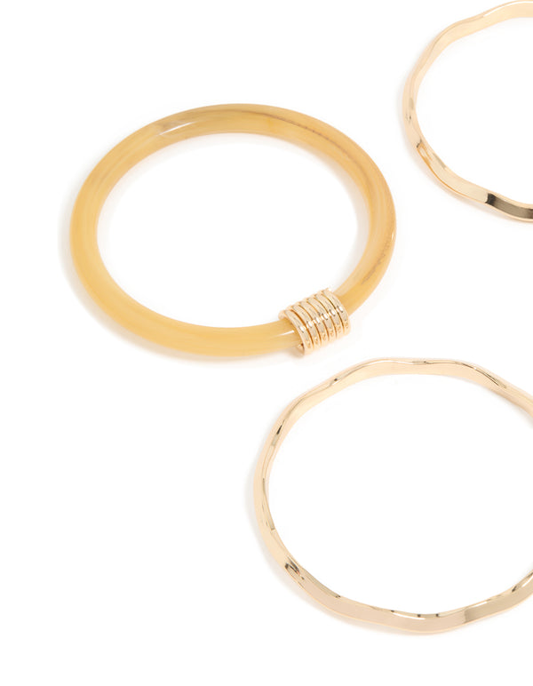 Neutral Acrylic & Gold  Wavy Bangles 4-Pack