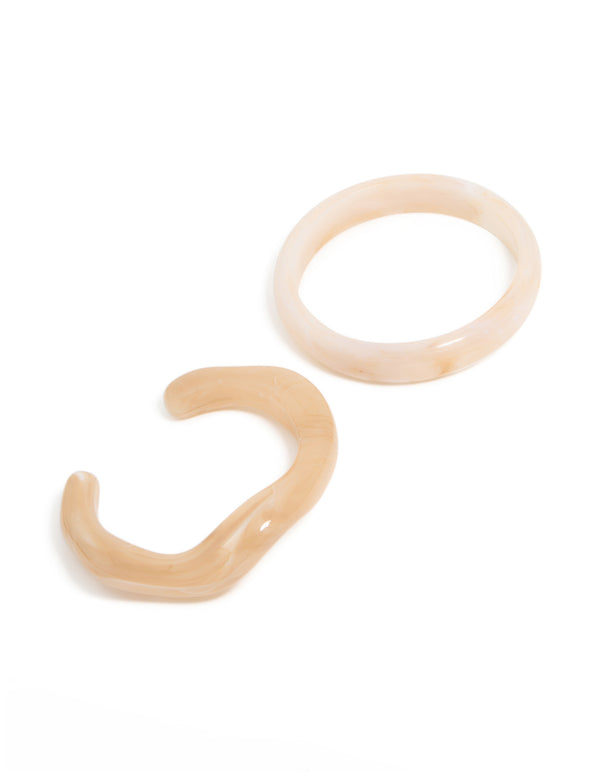Cream Neutral Acrylic Marble Wrist Cuff & Bangle 2-Pack