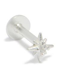 Sterling Silver Cubic Zirconia Starburst Single Flat Back Stud - link has visual effect only