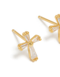 Gold Plated Sterling Silver Cubic Zirconia Cross Stud Earrings - link has visual effect only