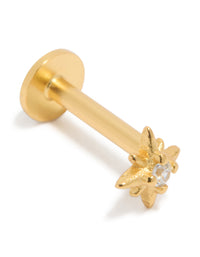 Gold Plated Sterling Silver Cubic Zirconia Starburst Flat Back Single Stud - link has visual effect only