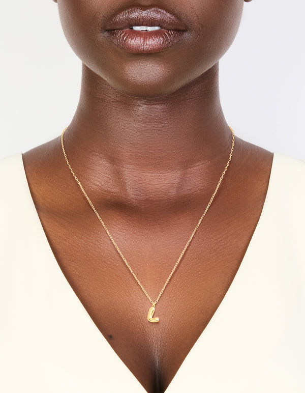 Gold Plated Sterling Silver Bubble Letter L Necklace