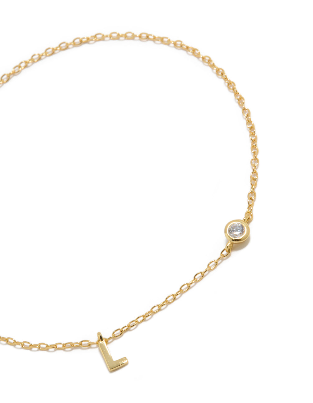 Gold Plated Sterling Silver Cubic Zirconia Letter L Bracelet