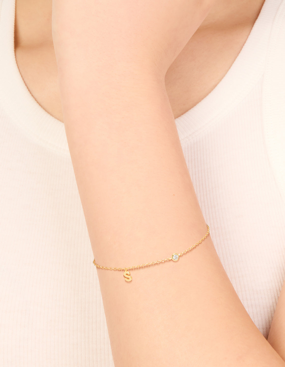 Gold Plated Sterling Silver Cubic Zirconia Letter S Bracelet