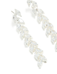 Silver Plated Cubic Zirconia Leaf Detail Drop Earrings - link has visual effect only