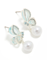 Silver Plated Cubic Zirconia Butterfly & Pearl Drop Earrings - link has visual effect only