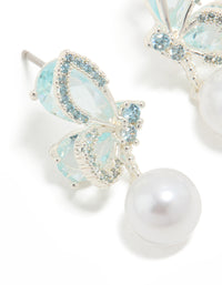 Silver Plated Cubic Zirconia Butterfly & Pearl Drop Earrings - link has visual effect only