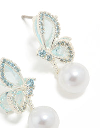 Silver Plated Cubic Zirconia Butterfly & Pearl Drop Earrings - link has visual effect only
