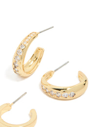 Gold Plated Cubic Zirconia Pavé Line Open Hoop Earrings 2-Pack - link has visual effect only